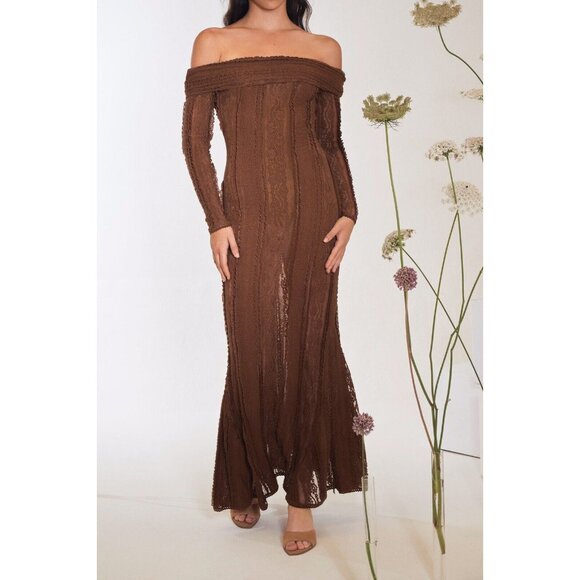 $760 Charo Ruiz Ibiza Minerva Long Brown Mesh Lace Dress Size XS - Picture 3 of 8